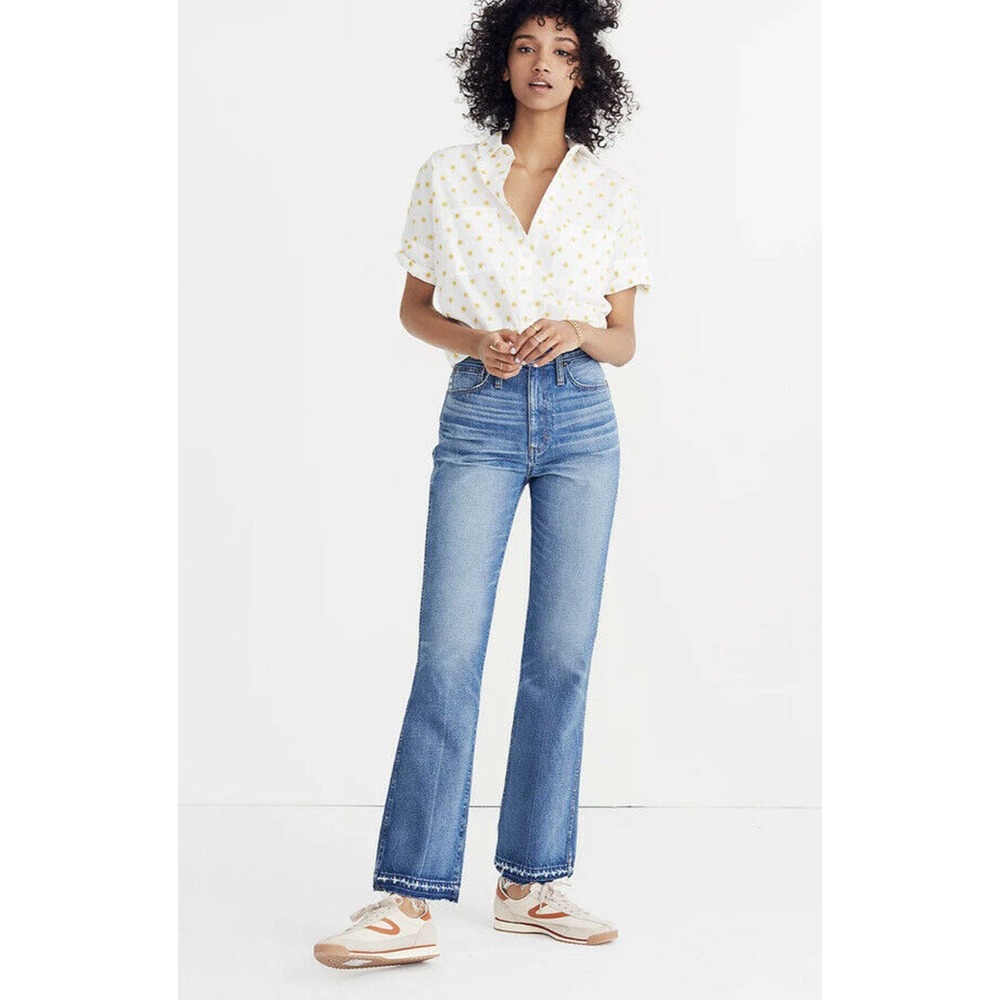 Madewell Women’s Rigid Flare Dropped Hem Edition Zip Jeans Distressed Size 27